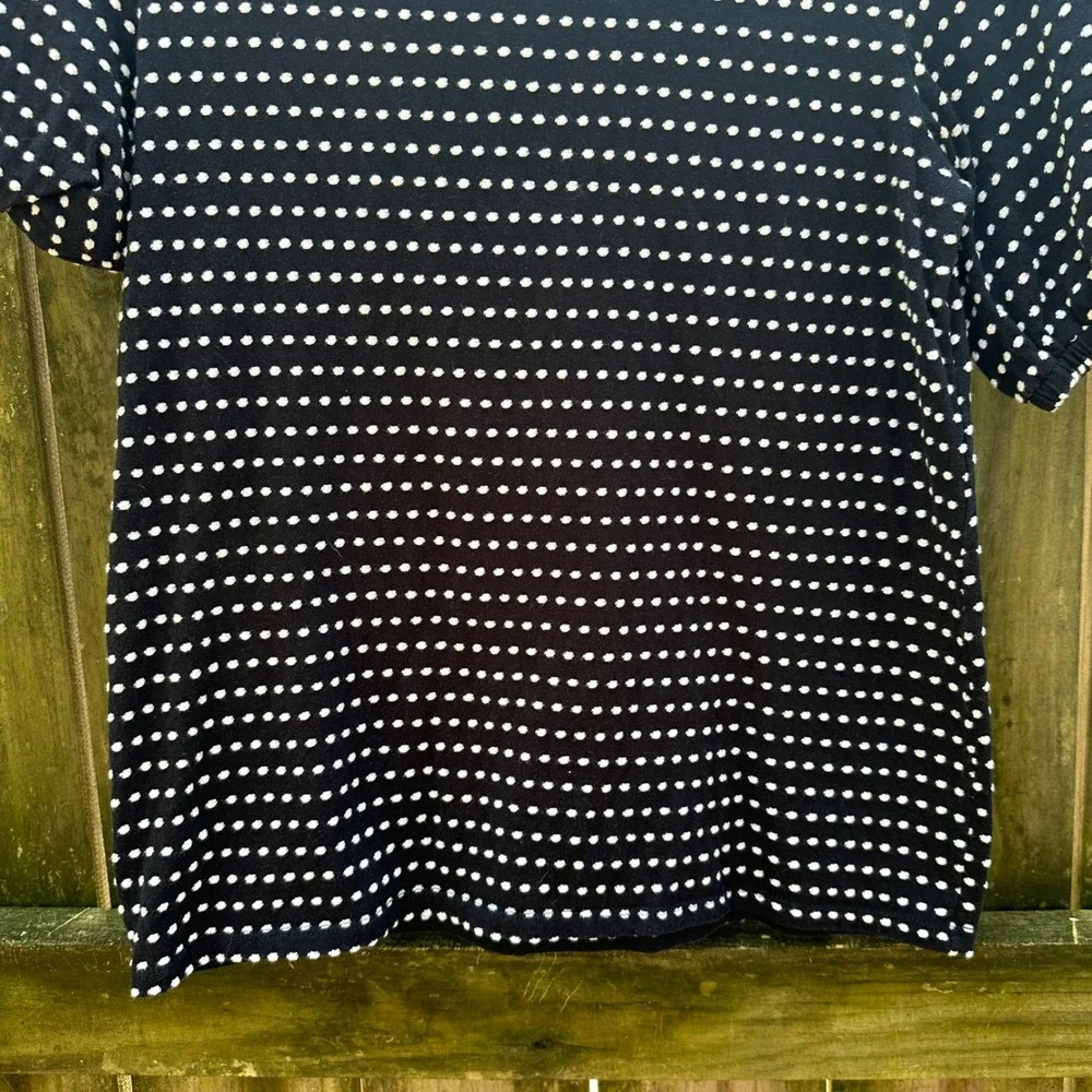LOFT Navy Blue White Polka Dot‎ Textured Jacquard Short Sleeve Sz Small Nautical